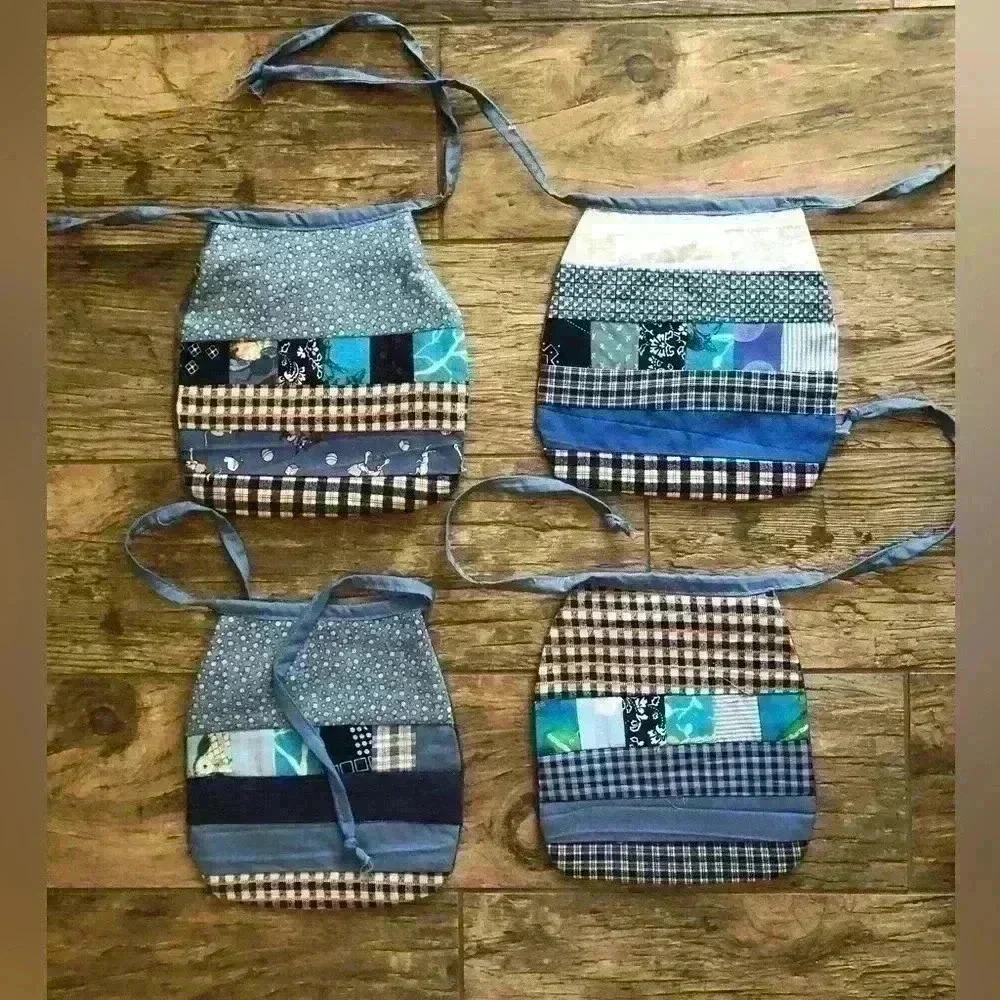 LOT OF 4 BABY BOY DENIM UPCYCLED MATERIAL QUILT BIBS